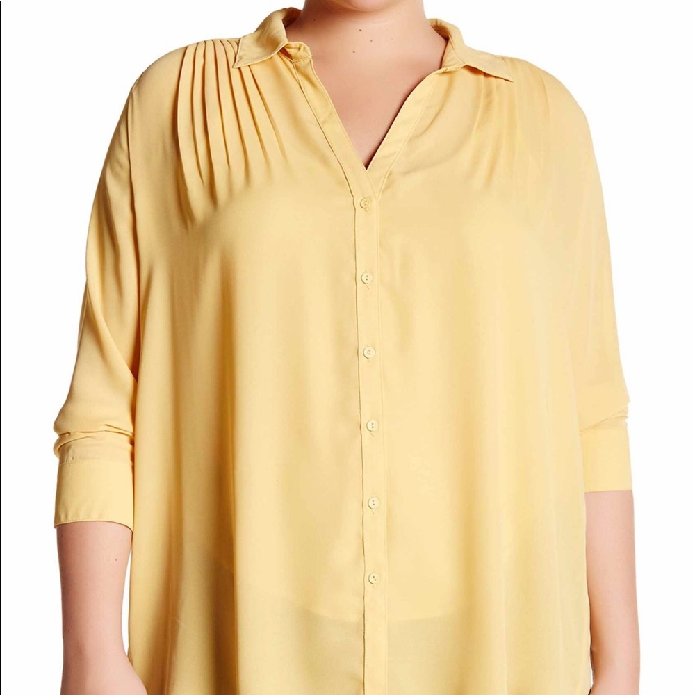 NWT 14th & Union Yellow Long Sleeve Pleated Tunic